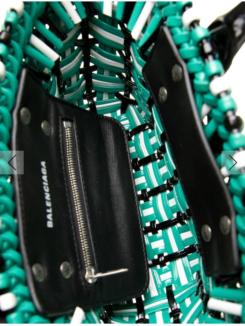 Balenciaga Turquoise White and Black Woven Mini Tote